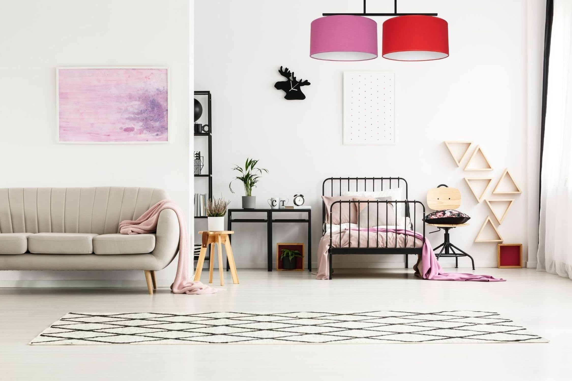 Licht-Erlebnisse Deckenlampe Stoffschirm Metall Rosa Rot Wohnzimmer Schlafzimmer Flur lang 70 cm E27 blendarm wohnlich gemütliche Deckenleuchte Esszimmer BIRNO