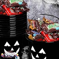 Vista 3 de PMU Halloween Jack-O-Lantern - Cubo de truco o trato – Cesta de regalo de dulces de diseño de dos caras para niños – Cubos de plástico de calabaza