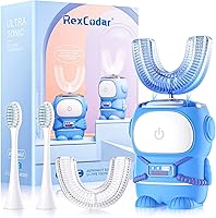 Vista 1 de RexCodar Cepillo de dientes eléctrico ultrasónico en forma de U para niños, IPX7 impermeable, cinco modos de limpieza, astronauta de dibujos Verde