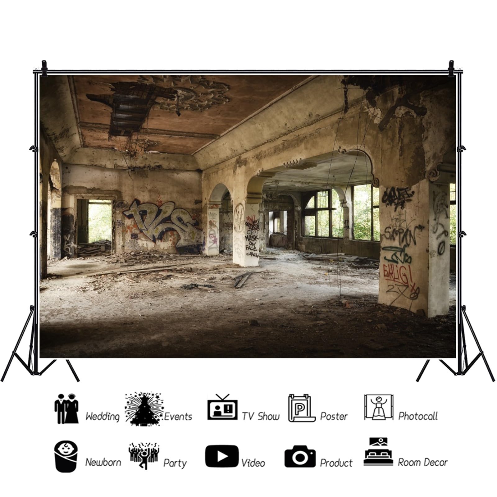 YongFoto 2,2x1,5m Vinilo Fondo de Fotografia Astronave Interior Grunge con Vista en Exoplanet Telón de Fondo Photo Booth Infantil Party Banner Niños Photo Studio Props — view 40