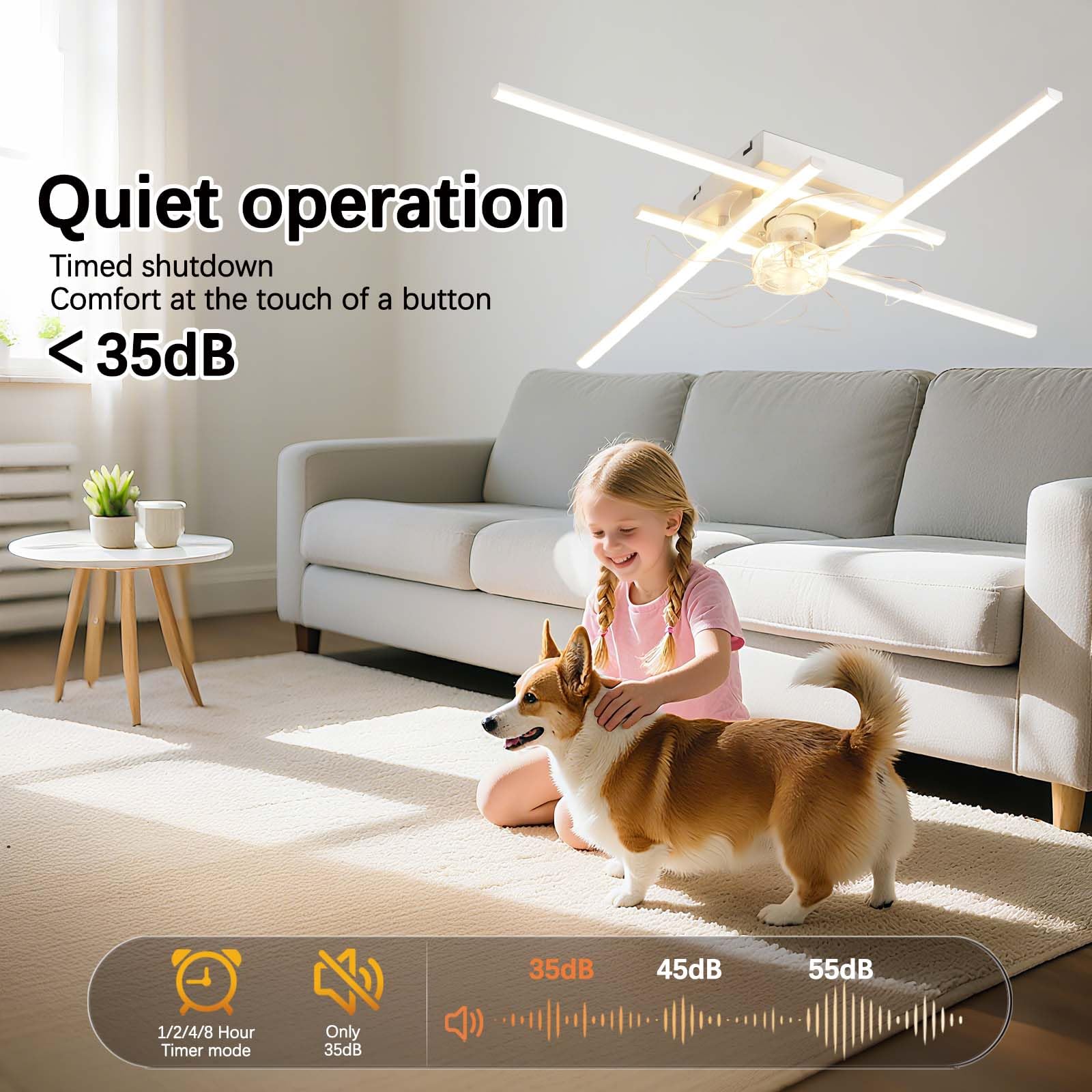 Ventilatore da Soffitto Silenzioso,Reversibile,6 Velocità,Tempistica,Plafoniera con Ventilatore con Telecomando e APP,Memoria,Ventilatori Dimmerabile,per Camere da Letto Soggiorno-White