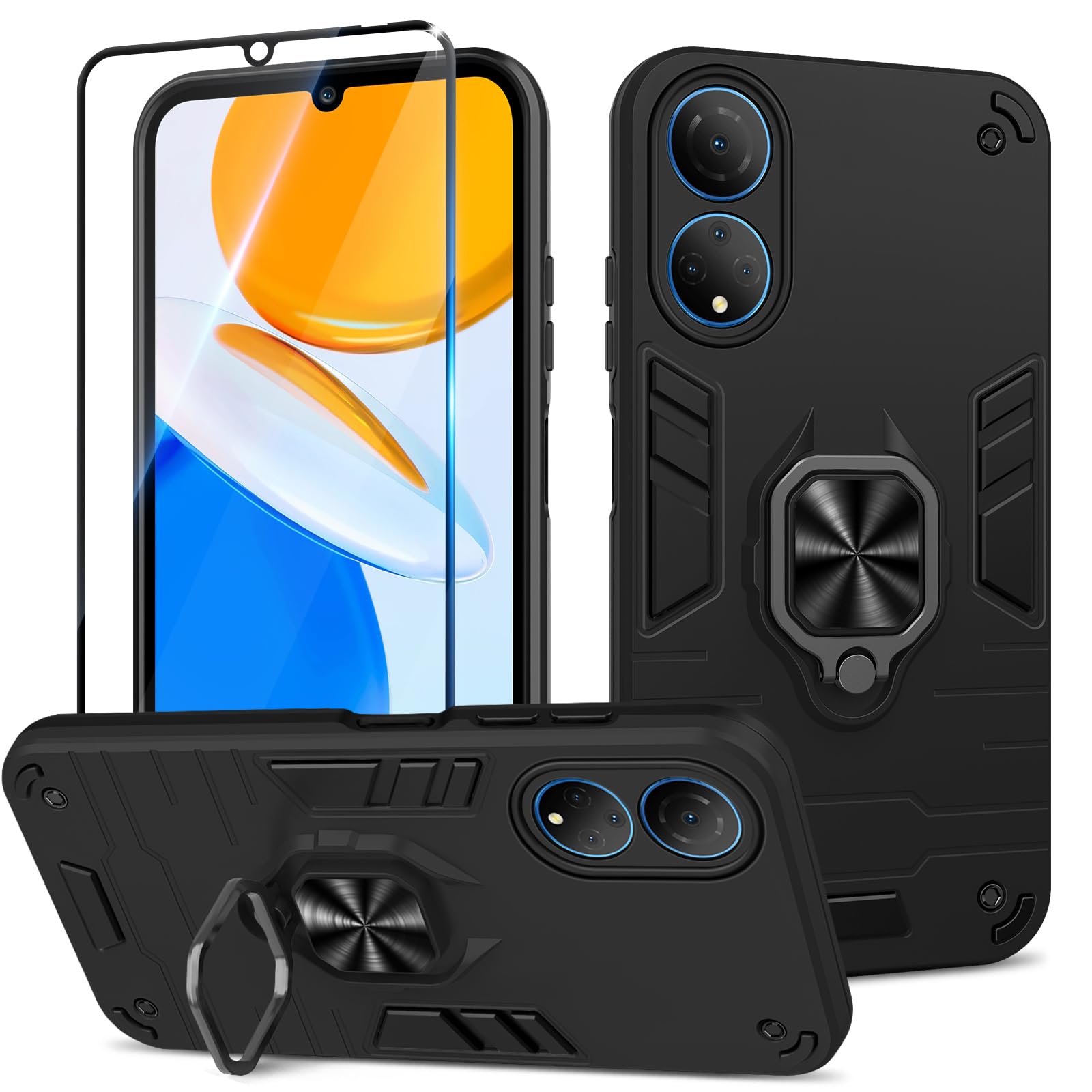 Funda para Samsung Galaxy A13 4G con Cristal Templado Protector Pantalla, Carcasa Antigolpes con Soporte anular metálico, Case Protectora de Grado Militar, Negro — view 128