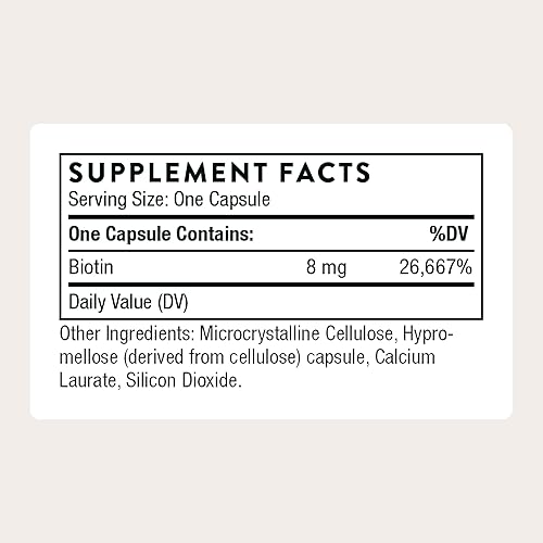 Miniatura 2 de Thorne Biotin 8 - Vitamina B7 (biotina) para un cabello, uñas y piel saludables, 60 cápsulas