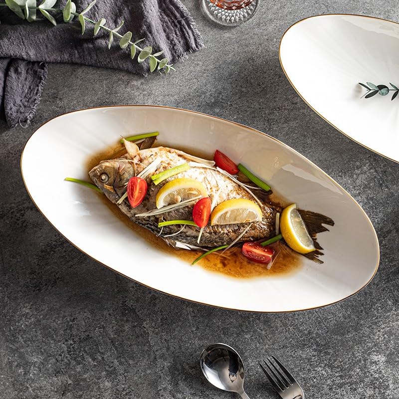 Estilo Campestre platear de Pescado cerámica Fruta for el hogar Simple Ovalado Cena(B,XL)