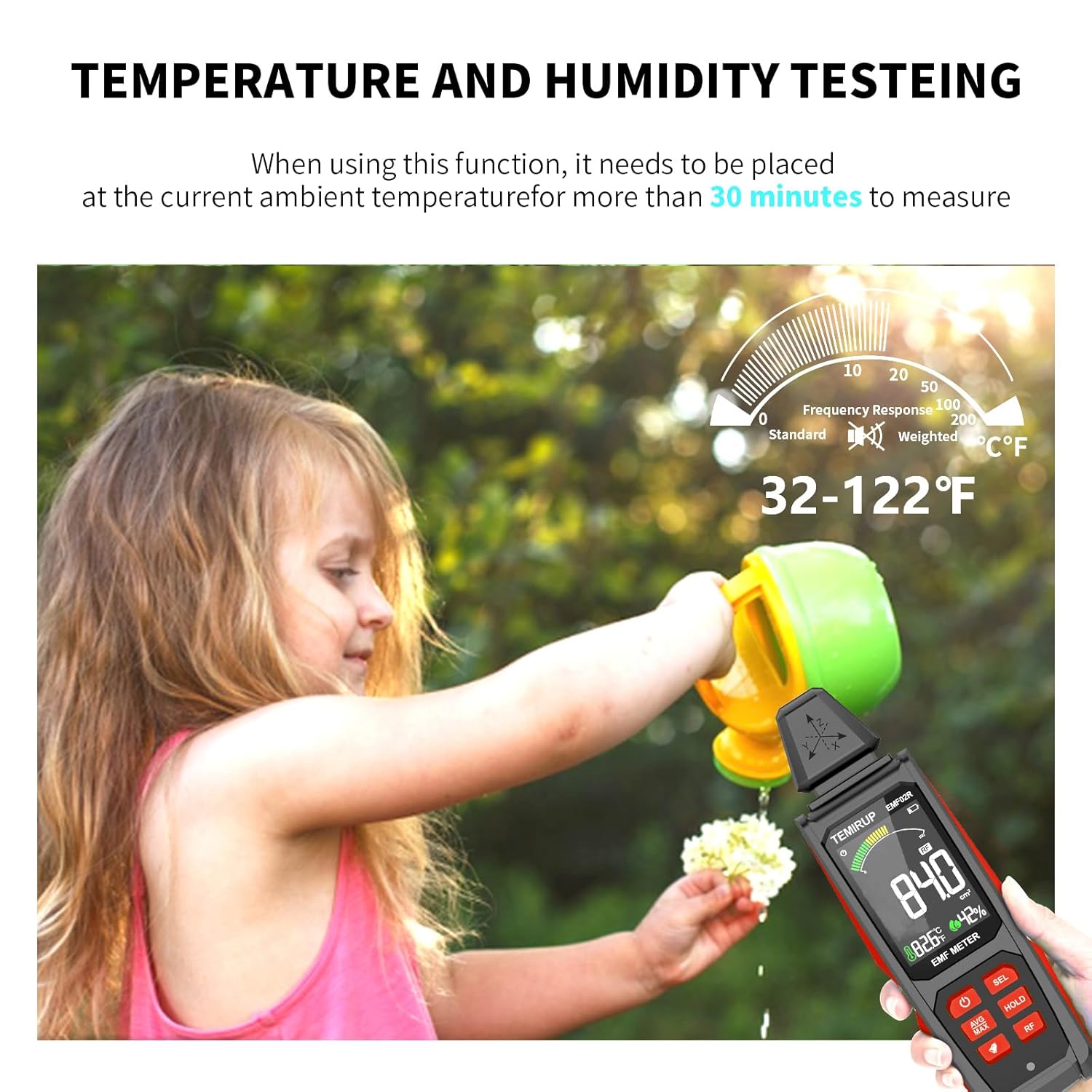 EMF Detector, TEMIRUP 5 in 1 Handheld EMF Meter Radiation Detector, Detects EF, RF, MF, WiFi Signal,Temperature, Humidity, Rechargeable EMF Reader with Large Color LCD for Home, Office, Ghost Hunting