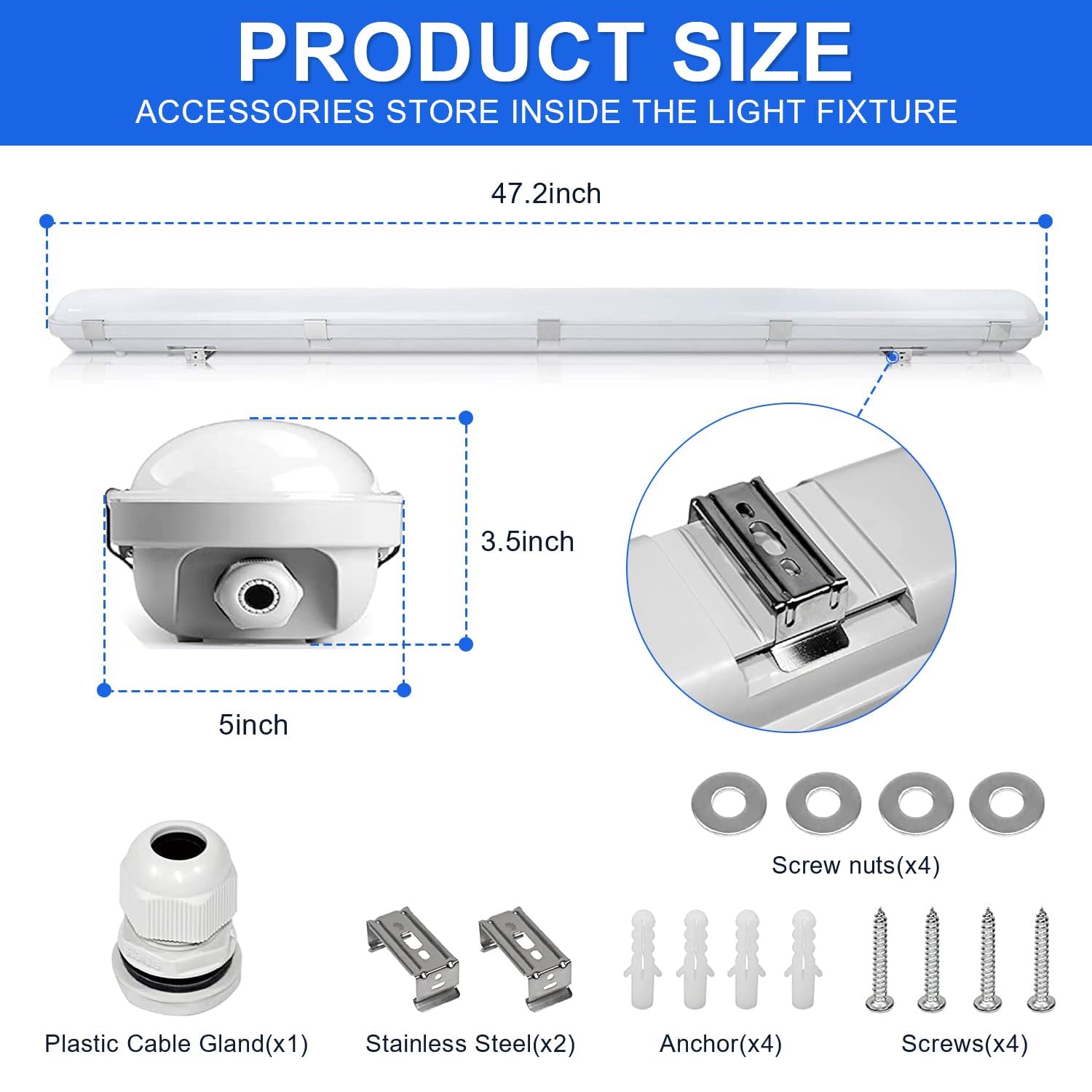4-stopowa lampa LED odporna na parę – 40 W, 50 W, 60 W, z możliwością wyboru, 3CCT, 3000 K–5000 K, IP66, do warsztatu na mokro, do myjni samochodowej w garażu(12 Pack)