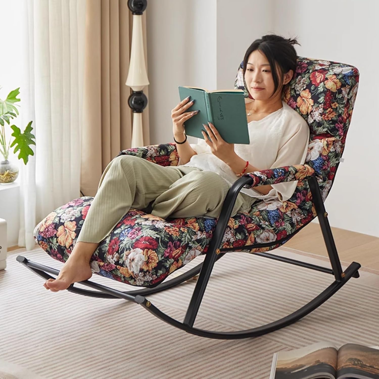 Outdoor Rocking Chair, Rocking Glider Chair, Indoor Modern Glider Rocking Chair Rocking,Comfortable Upholstered Rocking Chair, for Indoor & Outside, for Front Porch, for Porch, Garden, Patio