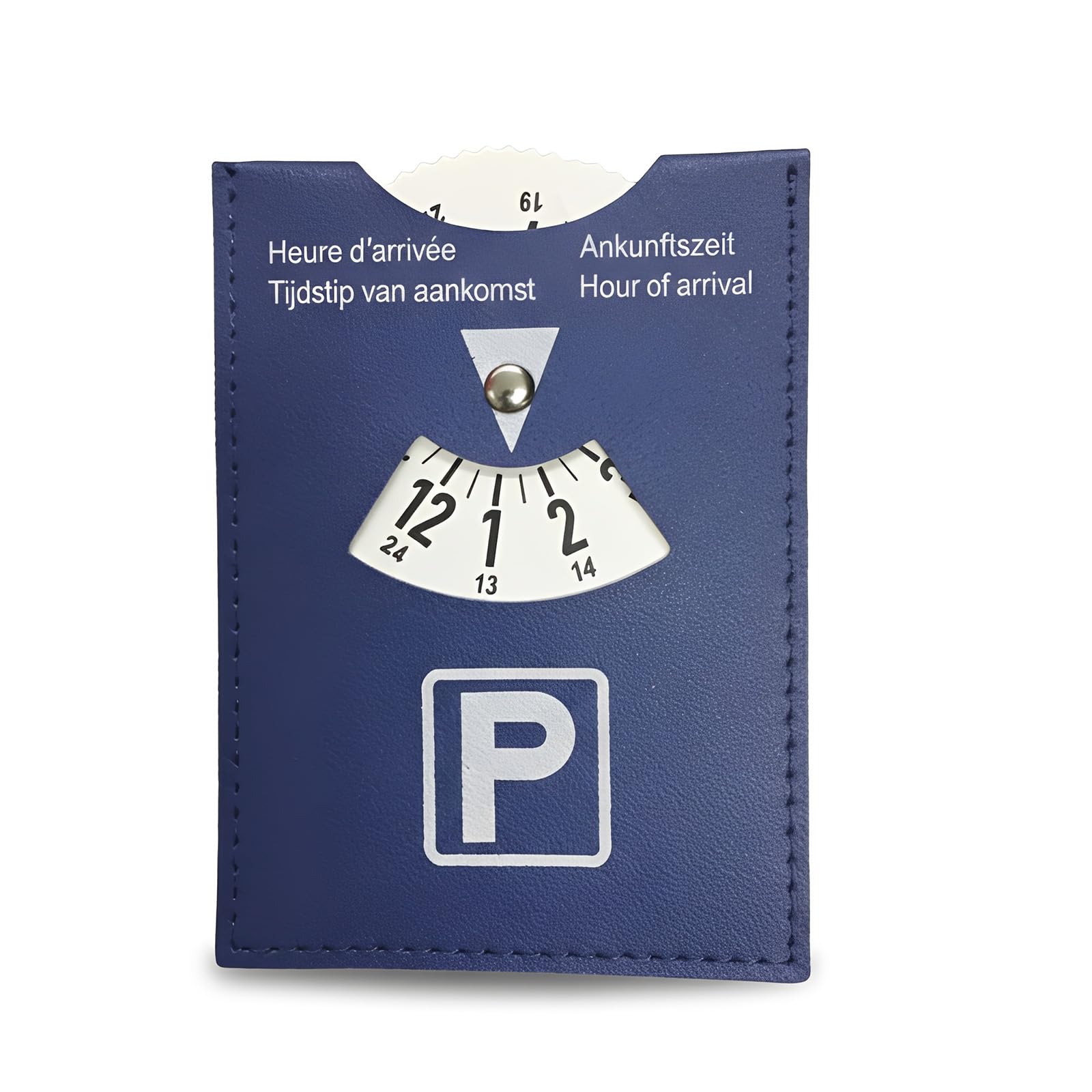 BAUCH Disco de Estacionamiento en Cuero Sintético Azul, 11x15cm Disco Horario Multilingüe, Para Coche & Autocaravana