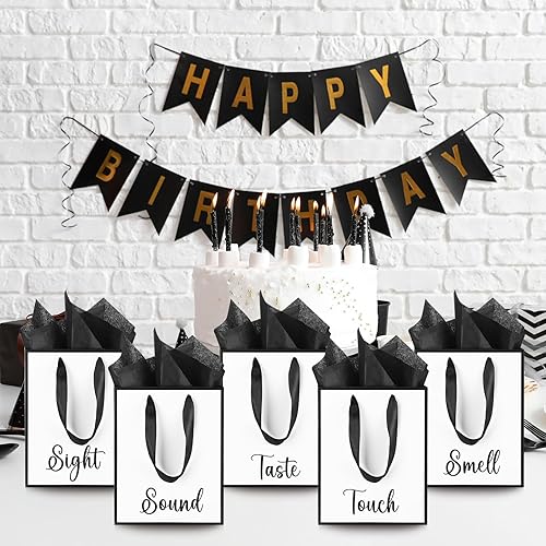 Miniatura 7 de Yeaqee Paquete de 10 bolsas de regalo de papel metálico con asas de papel de seda de agradecimiento 5 sentidos, bolsa de regalo para cumpleaños, San