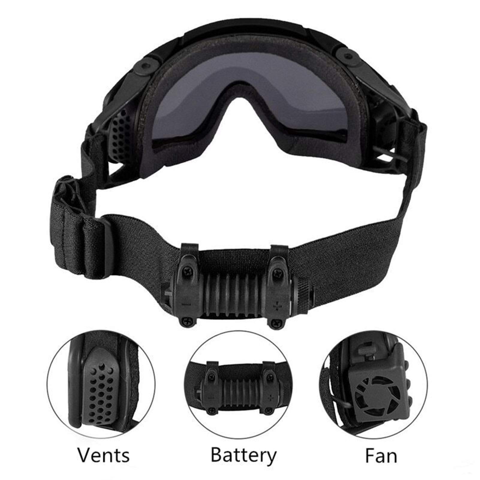 Occhiali da Sci, Occhiali antiappannamento con Ventola, Occhiali di Sicurezza Antipolvere Airsoft per Paintball con 2 Lenti