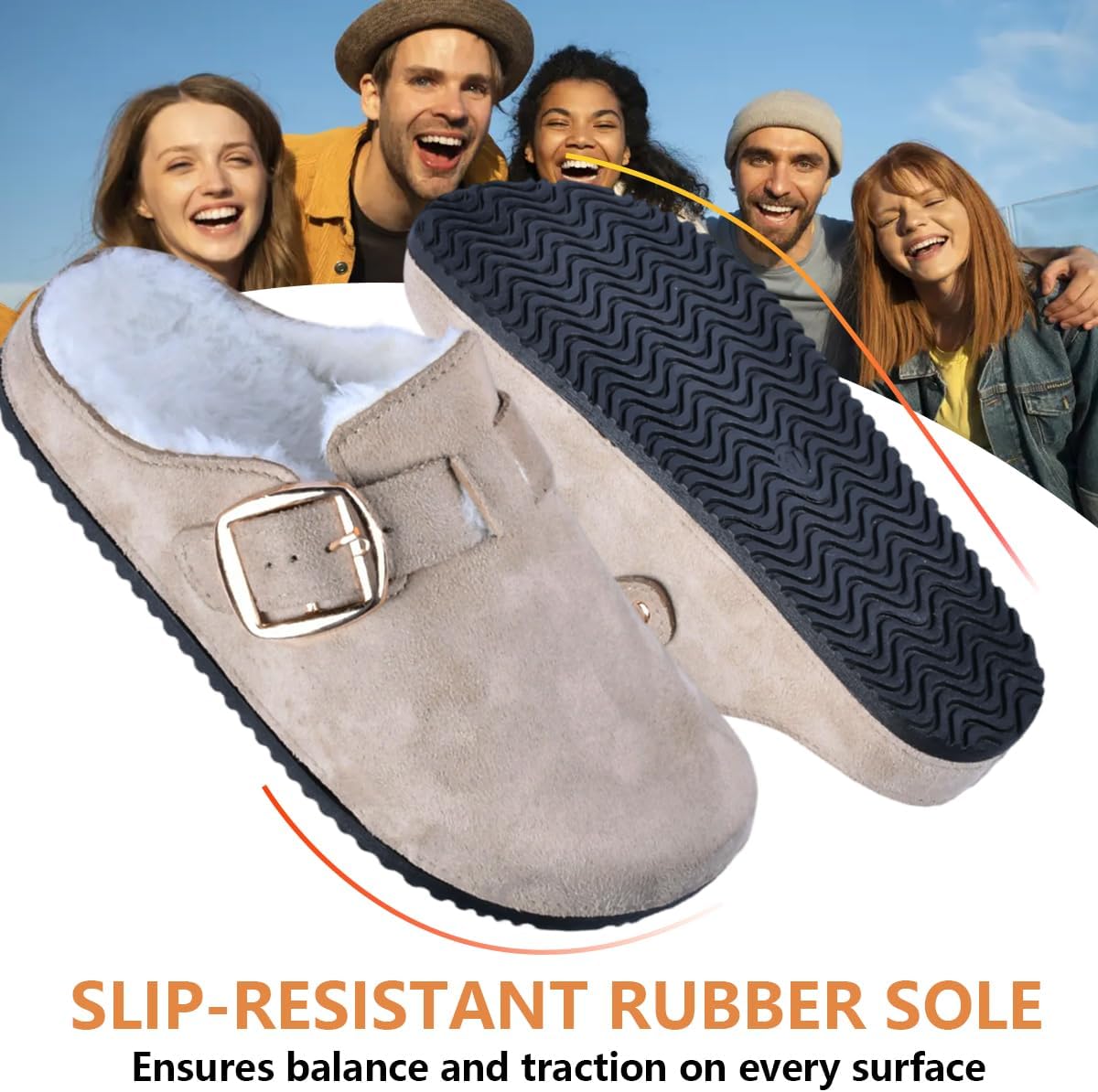 Women's Fuzzy Suede Clogs, Cozy Fur Lined Mules, Slip-On Winter Potato Shoes with Adjustable Buckle - Image 5