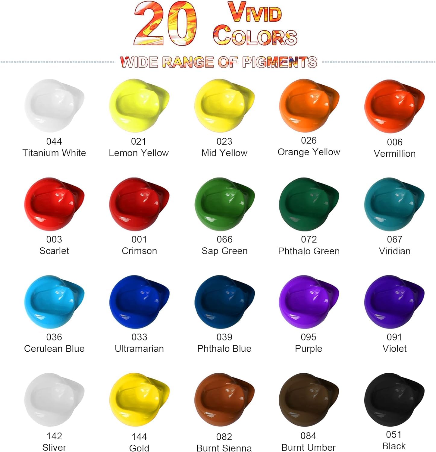 Acrylfarben set, mit 20 Acryl Farben (je 75ml) | Große Flaschen, Acrylic Paint,Wasserfest und Lichtecht, für Künstler, Holz, Stoff, Leinwand, Leder und Stein