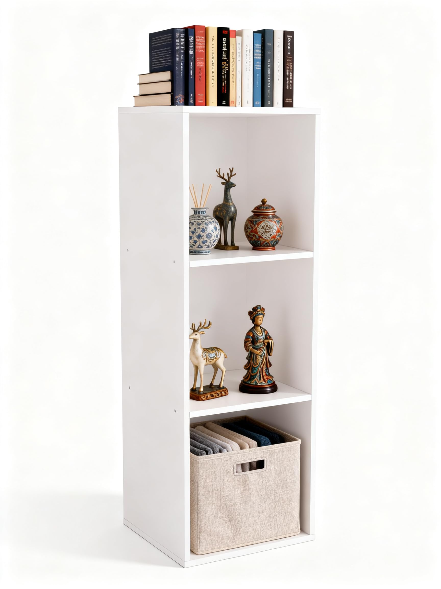 Bibliothèque Étagère à 3 Niveaux, Meuble Cube de Rangement, Marron | Bibliotheque Étroite Ouverte, Colonne Meuble de Rangement pour Salon, Chambre, Bureau, Bois