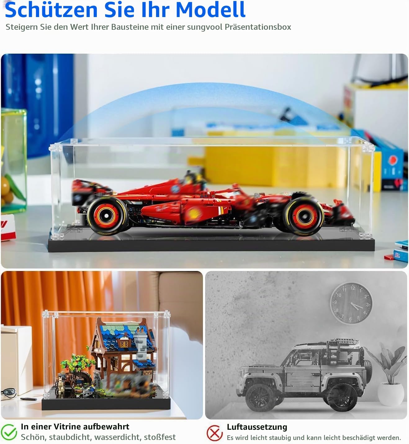 Acryl Vitrine Display Case - Schutz vor Staub für Lego Technic 42141(42171/42207/42206/42228) McLaren Formel 1 Rennwagen- Transparente Showcase für Sammler, ohne Modelle!