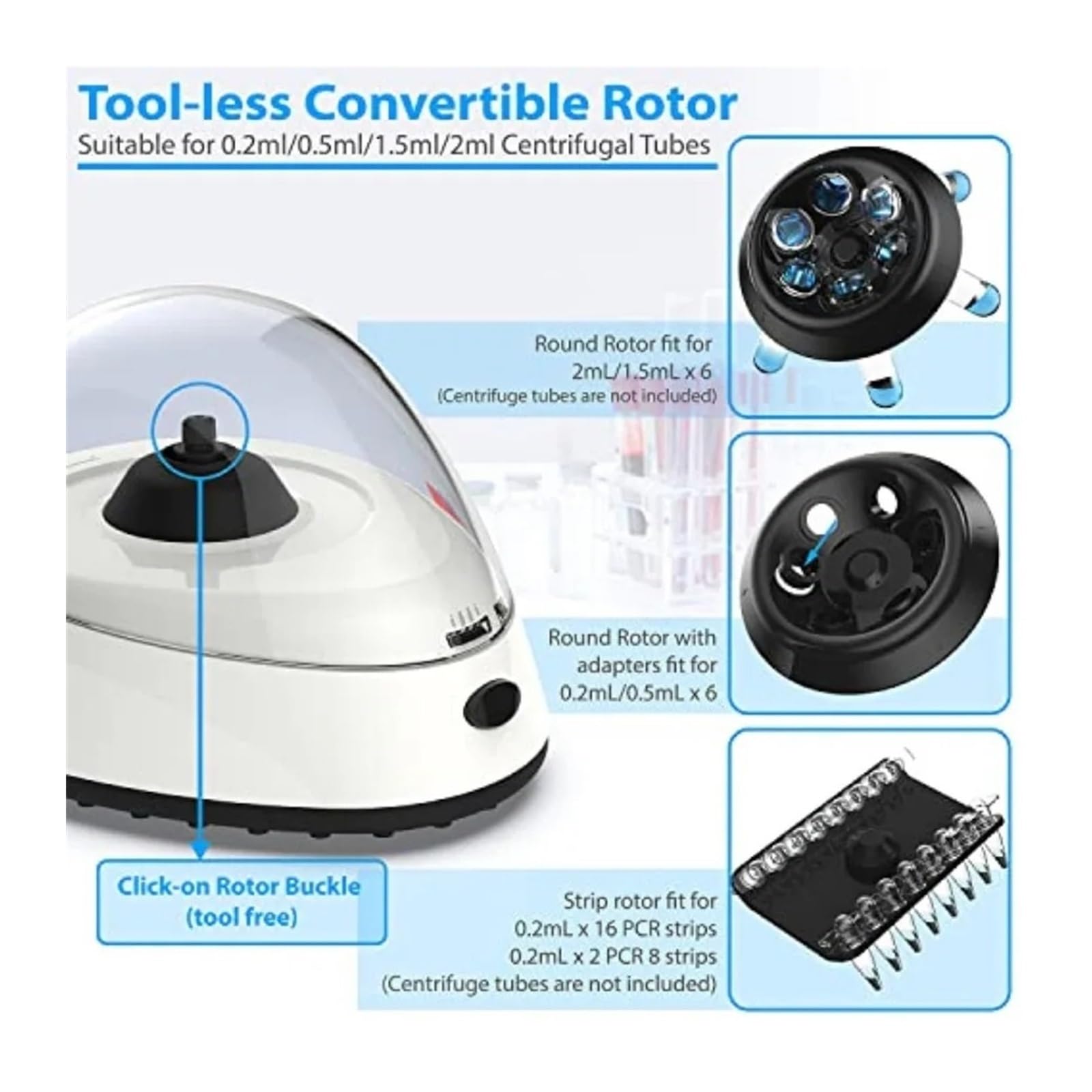 centrifugeuse de laboratoire, Mini Centrifugeuse 5 400 Tr/min 2 000 Xg RCF Avec Rotors Interchangeables For Capacité De Tube 0,2/0,5/1,5/2 Ml - PAS For Les Échantillons Sang