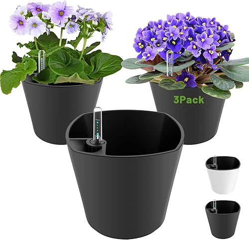 Miniatura 1 de Macetas de riego automático para plantas de interior y exterior, maceta de 7 pulgadas con indicador de nivel de agua, color gris, paquete de 3