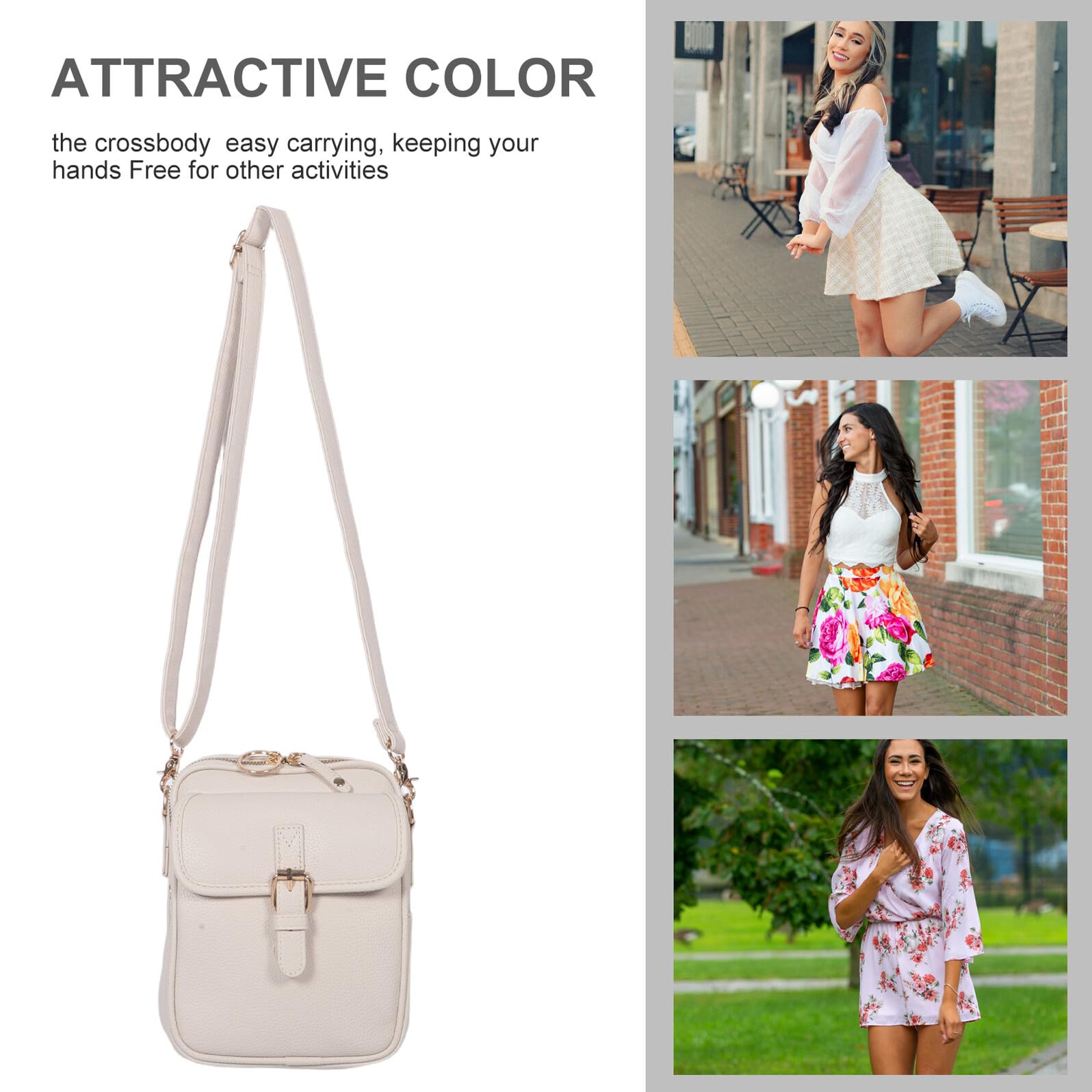 FRCOLOR Borsa a Tracolla per Cellulare da Donna Bianca Borsa da Viaggio a Tracolla Marsupio per Cellulare con Ampio Spazio per Carte e Caricabatterie Versatile per Uso Quotidiano