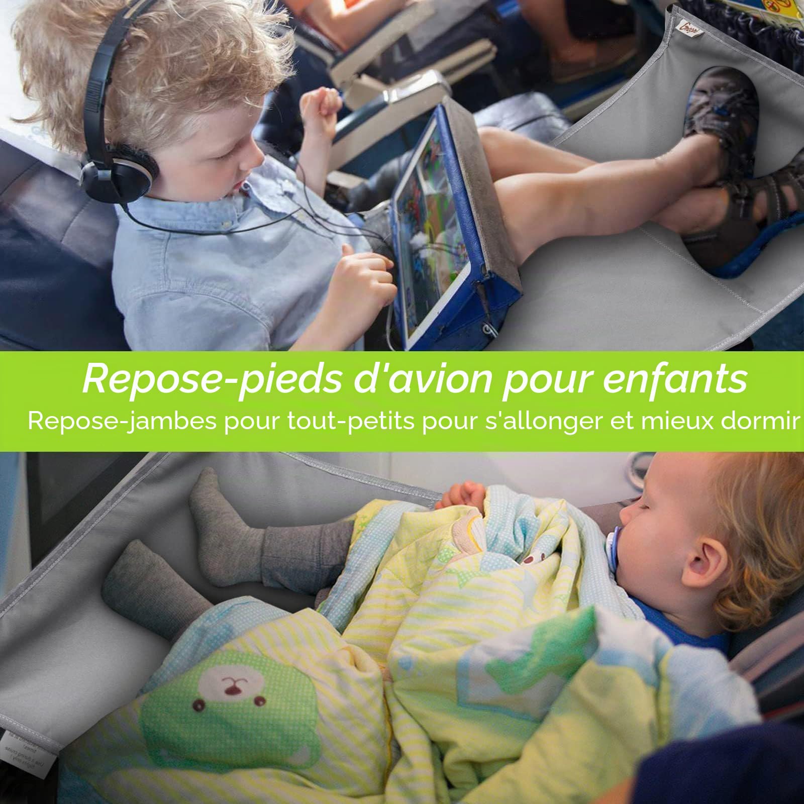 Qivine Extension de Siège d'Avion pour Enfant - Lit de Voyage Portable avec Sac de Rangement, Accessoires de Voyage en Avion (Gris)