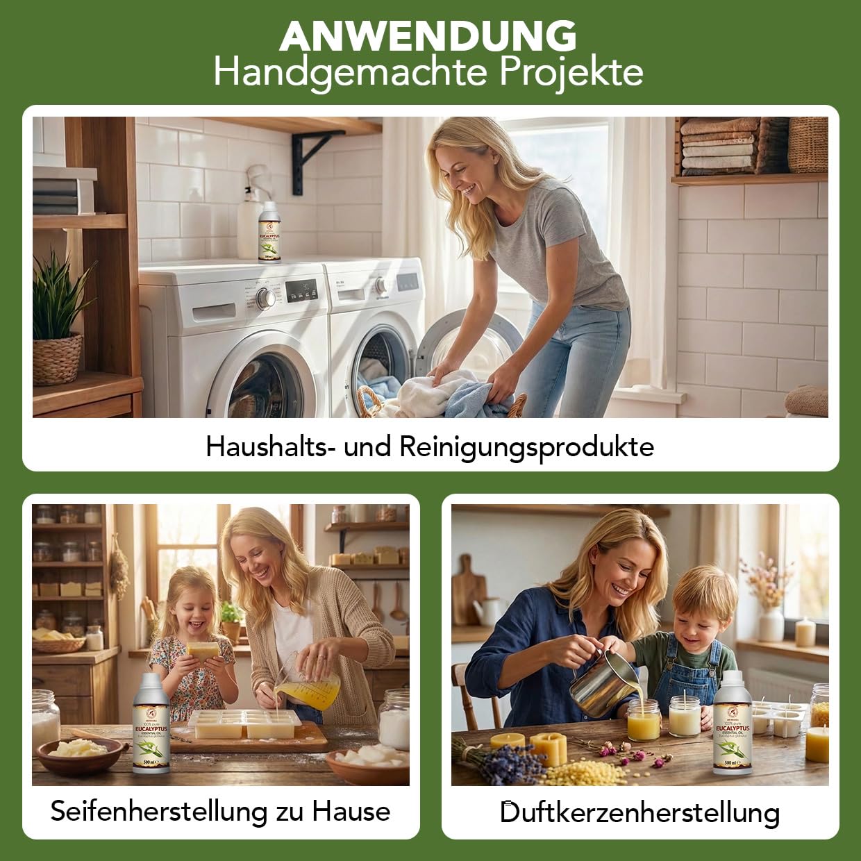 Ätherisches Eukalyptusöl 500 ml - Eucalyptus Globulus - Reines Ätherisches Eukalyptus Öl - für Diffusers und Duftlampen - Saunaduft - Aromakerze - Frischer Aroma - Lufterfrischer - Aromatherapie