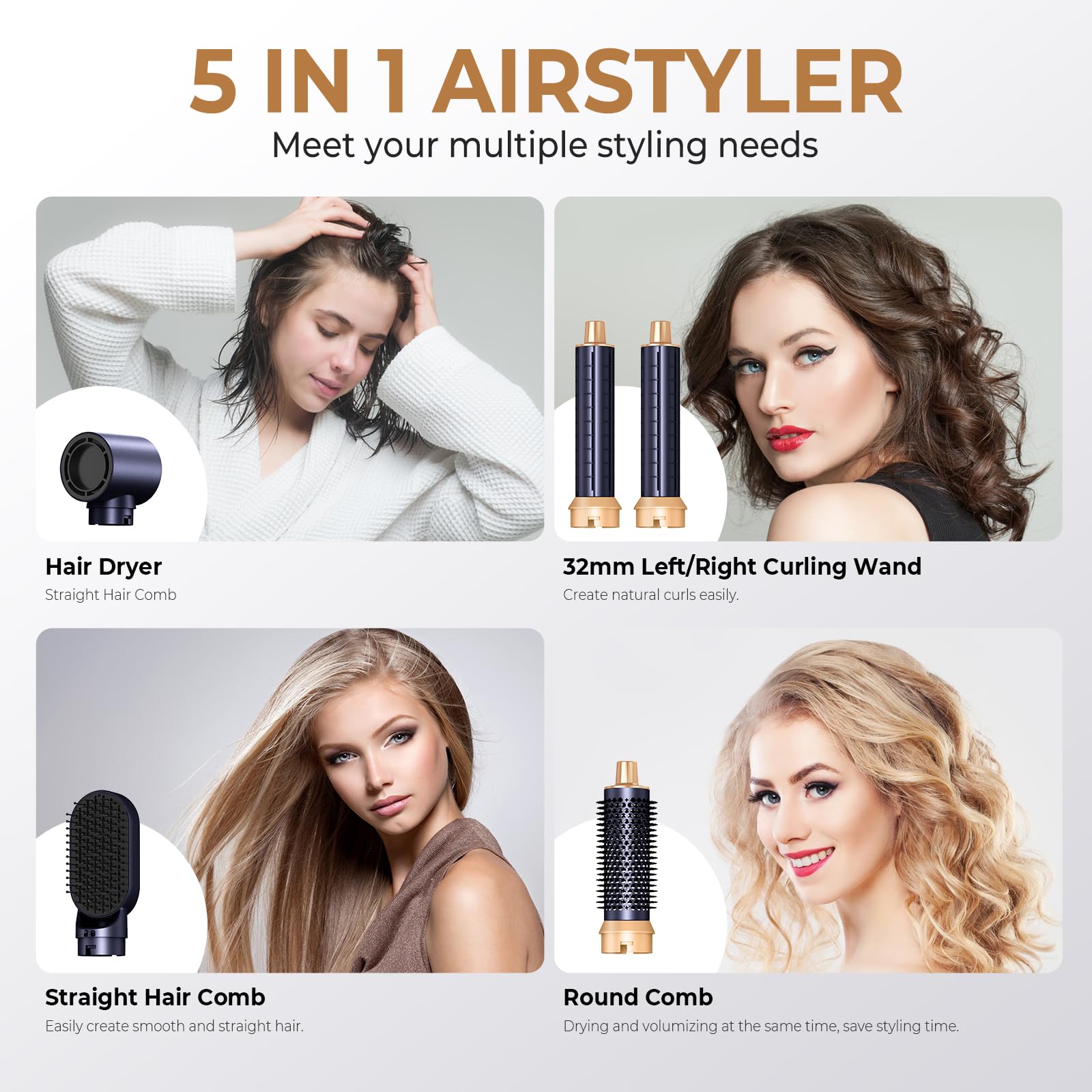 UKLISS Air Styler Seche Cheveux 5 en 1, Brosse Soufflante Ionique, Boucleur d'air Boucleur a Cheveux, Hair Styler Multifonctionnelle Professionnel, Hair Dryer Brush