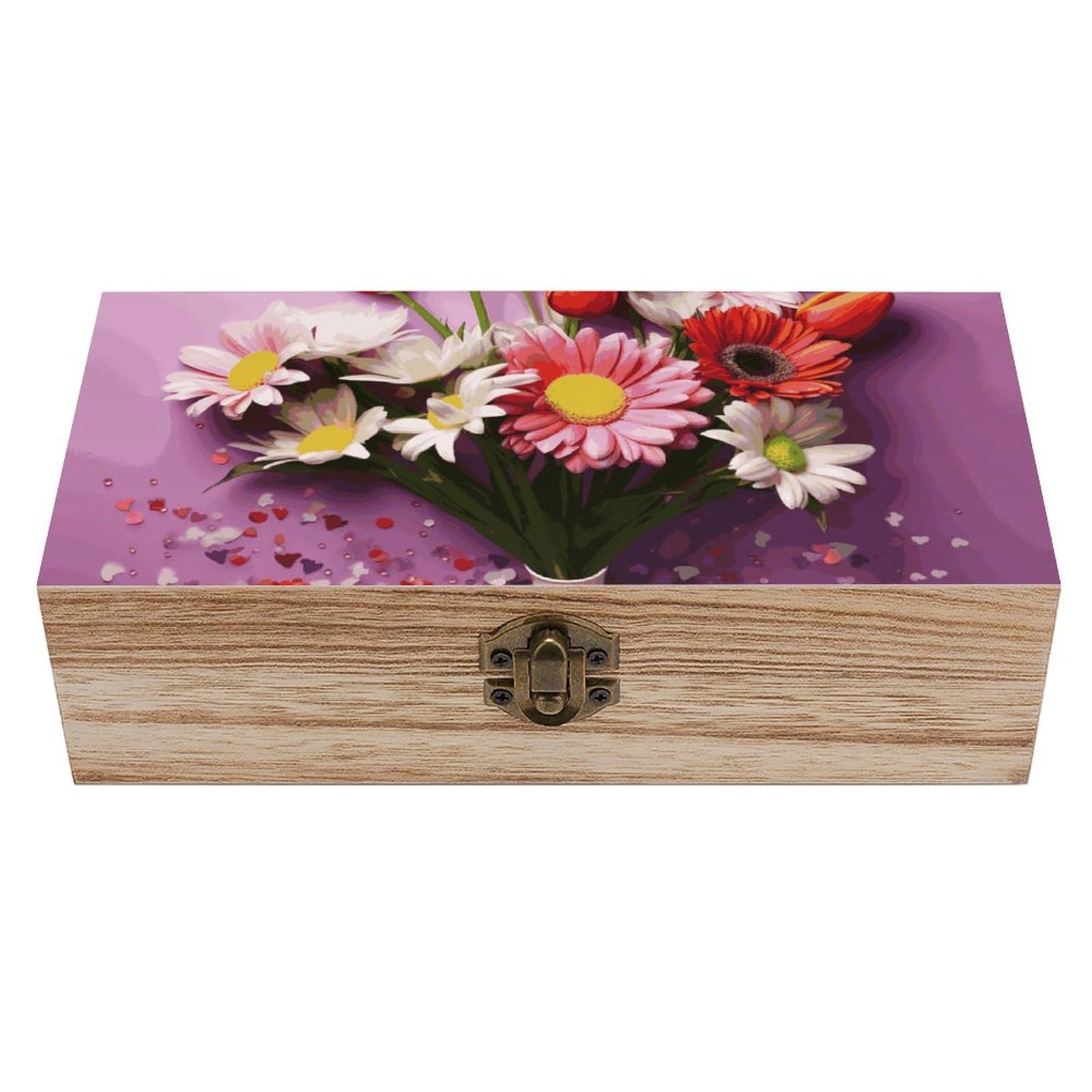 Boîte de rangement en bois imprimée fleurs pour loisirs créatifs et petits souvenirs