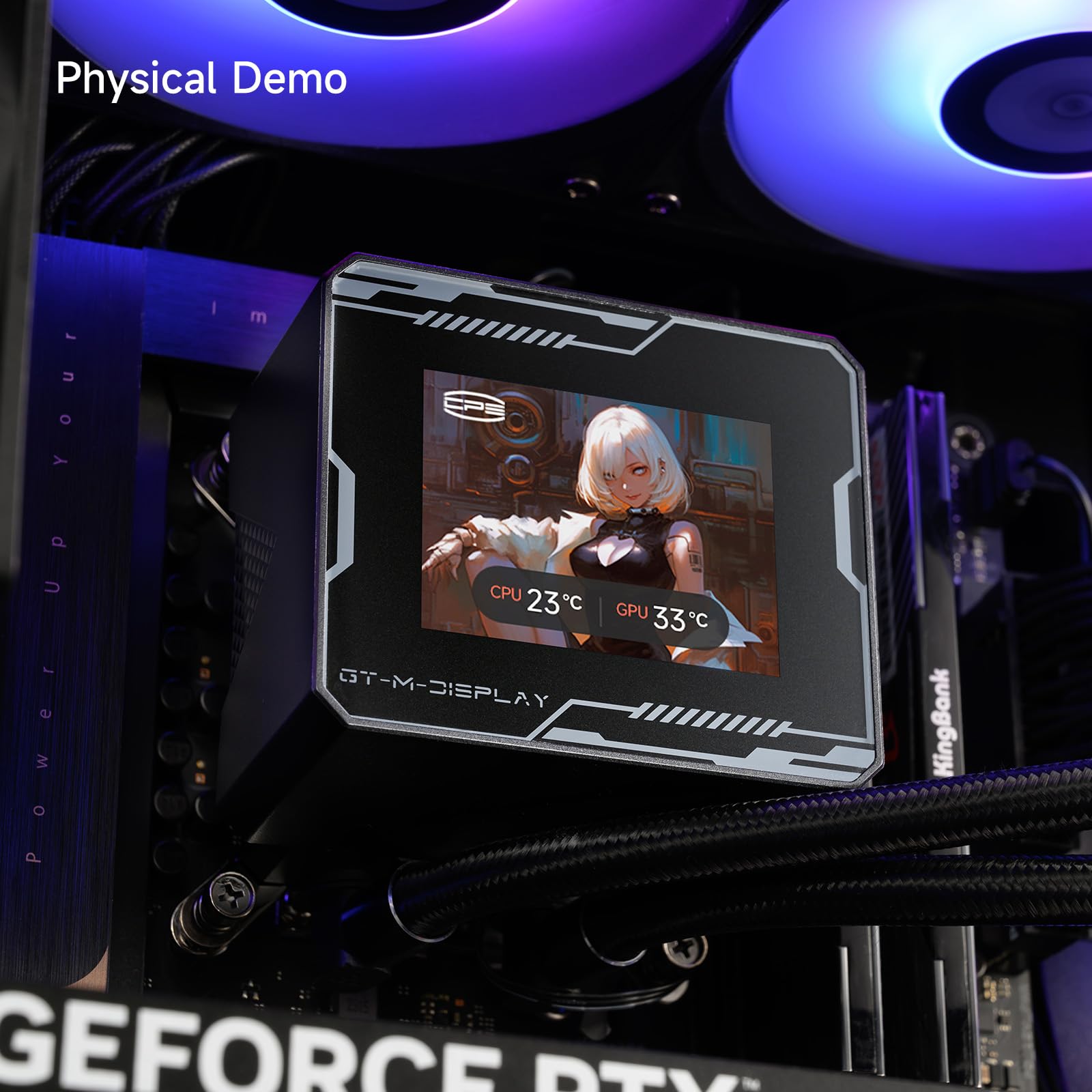 CPS GT360M ARGB Display BK, Refroidisseur CPU AIO TDP 300W avec écran IPS de 2,8 pouces, Système de refroidissement liquide avec 3 ventilateurs ARGB PWM, pour Intel LGA 1851/1700/1200 et AMD AM5/AM4