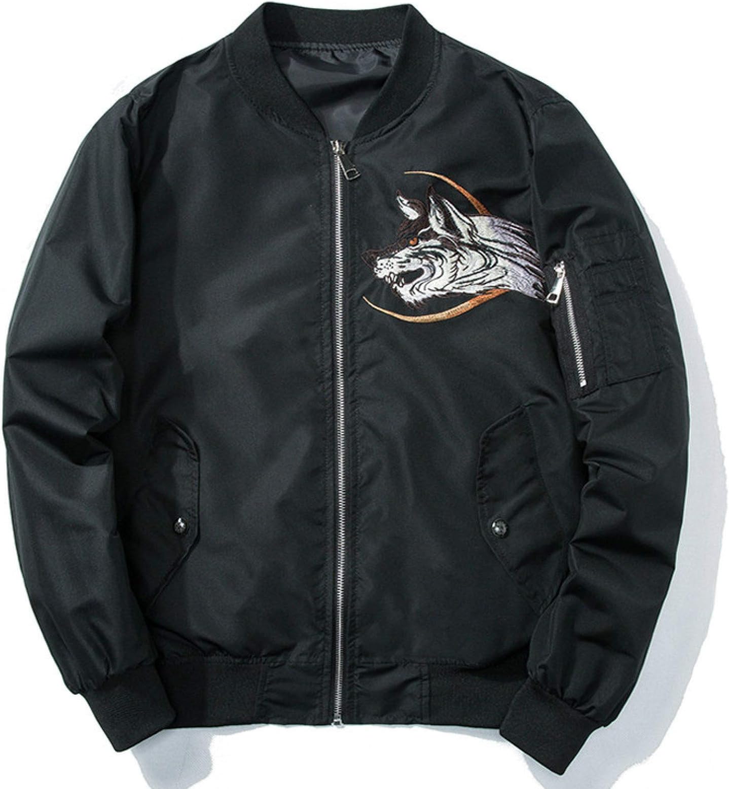 JINGMEIQQMen'S Jackets - Bomber Jacket Embroidery Wolf Air Force Pilot Zipper Jacket Male Spring Autumn Baseball Uniform Motorcycle Coat Hip Hop Streetwear