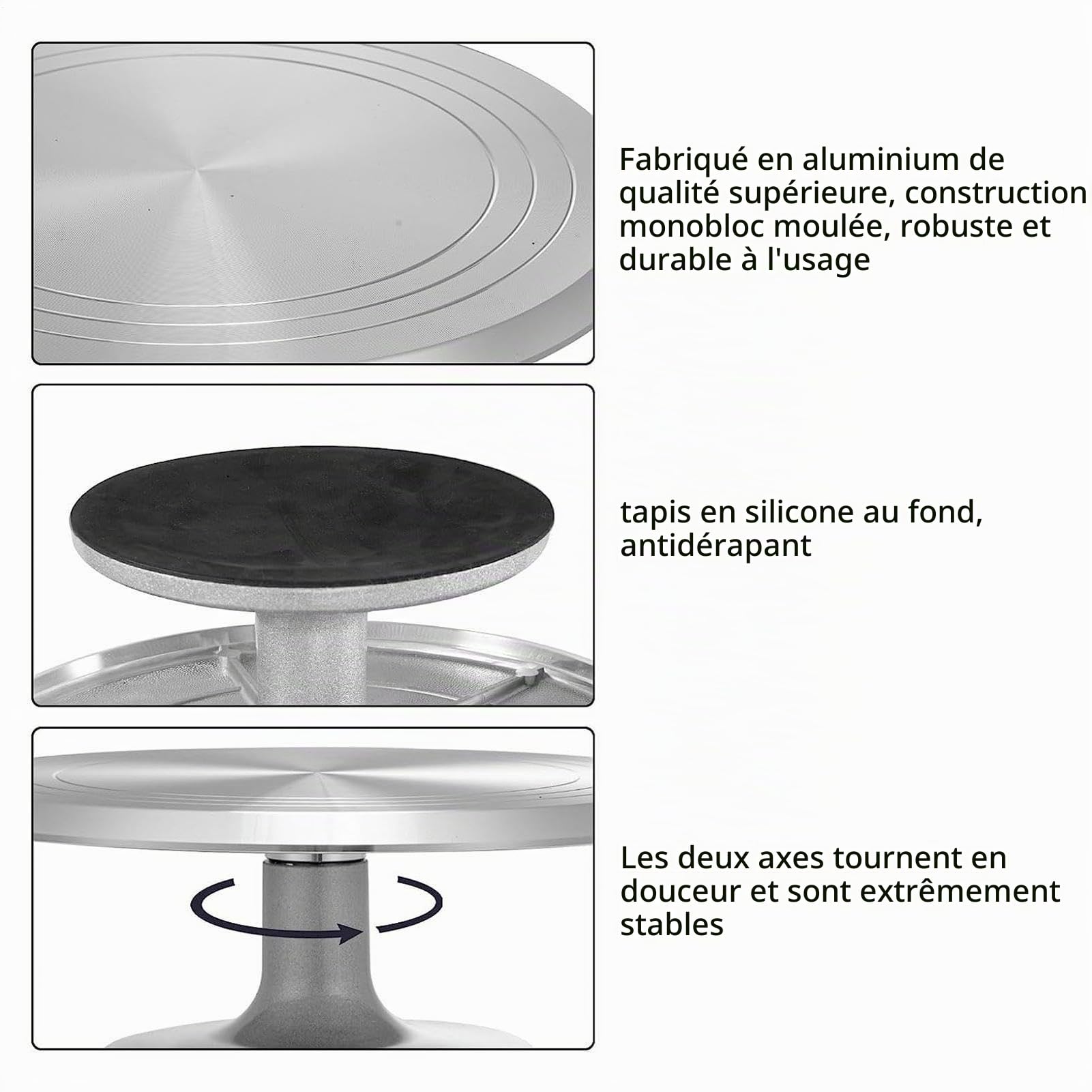 Plateau Tournant Patisserie, 25,5cm Plateau à Gâteau Rotatif en Alliage d'aluminium, Tournant de Gâteau Rotatif, Support de Gâteaux pour Fête d'anniversaire, Festival, Mariage, Buffet Evenement