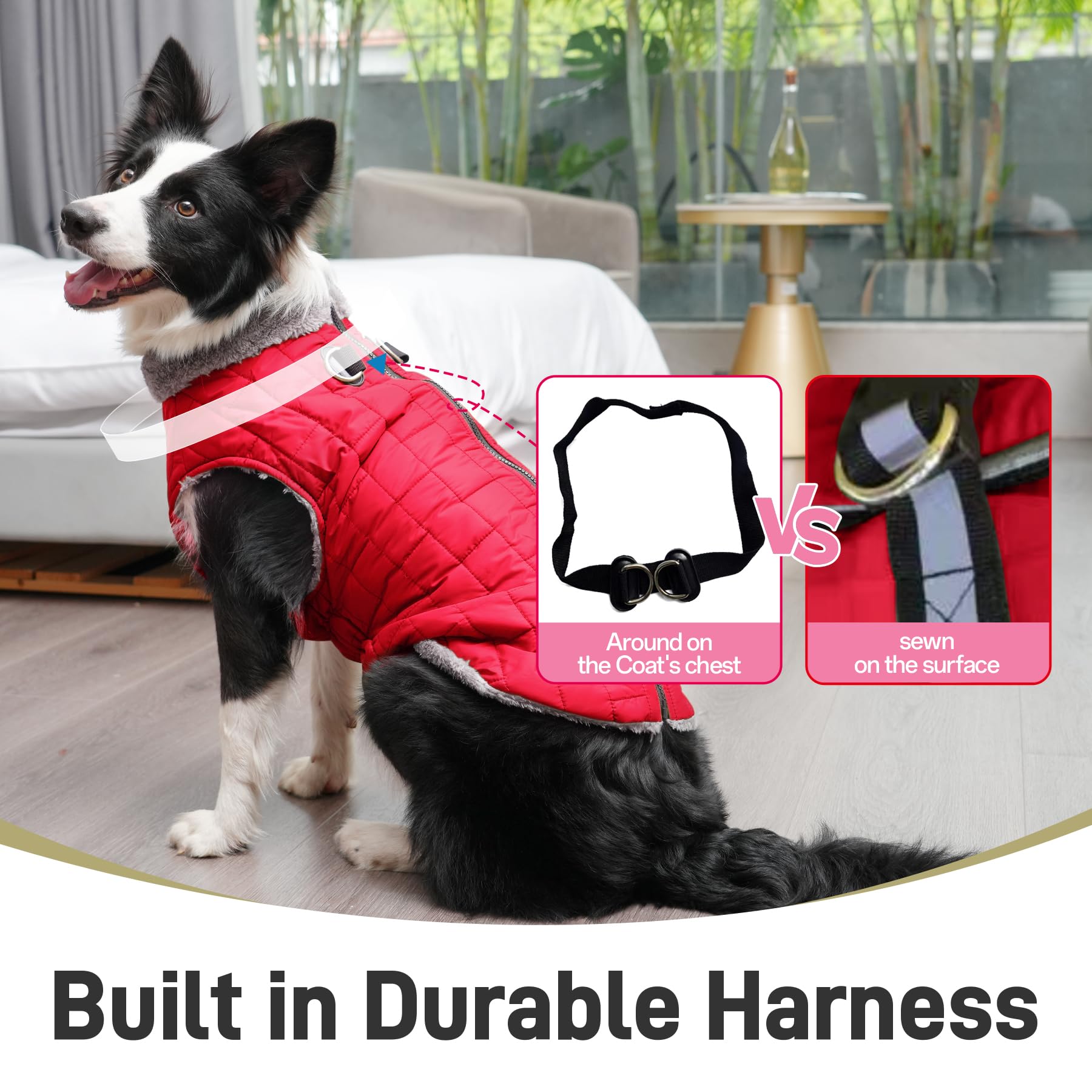 JoyDaog Cappottino per cani in caldo pile con imbracatura resistente Buitl con anello a D, giacca impermeabile per cuccioli di piccola taglia, gilet per cani per l'inverno freddo, rosso, S