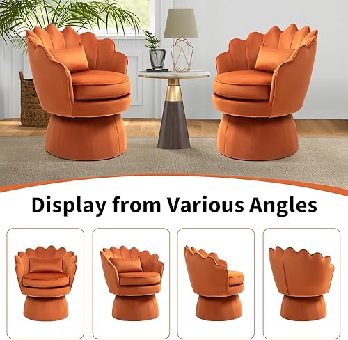 Miniatura 6 de Silla giratoria de 360, silla de barril de terciopelo moderna de mediados de siglo, cómoda silla con brazo en forma de concha con almohada lumbar