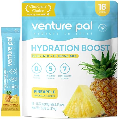 Venture Pal Paquetes de electrolitos en polvo sin azúcar, mezcla de bebida líquida diaria IV para hidratación rápida y recuperación de fiestas, 5