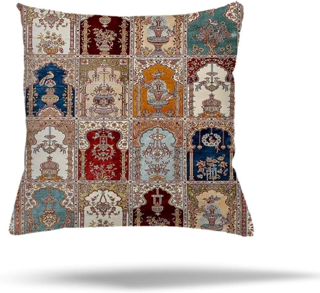 Pelangi Etnik Osmanlı Model Gizli Fermuarlı Yastık Kılıfı Kırlent Kılıfı Koltuk Yastık Kılıfı, Bej 45 x 45, 246853314545659