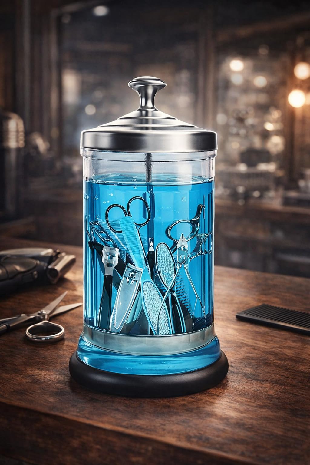 Petit pot désinfectant en verre pour barbiers et salons – Pot de stérilisateur professionnel pour fournitures de barbier et outils à ongles – 621 ml