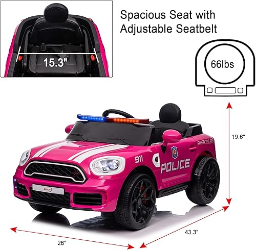 Miniatura 6 de AOKOY Ride On Police Car for Kids, 12V Battery Powered Kids Ride On Car with Remote Control Electric Sports Car with Alarm Lights Ride On Drift Car