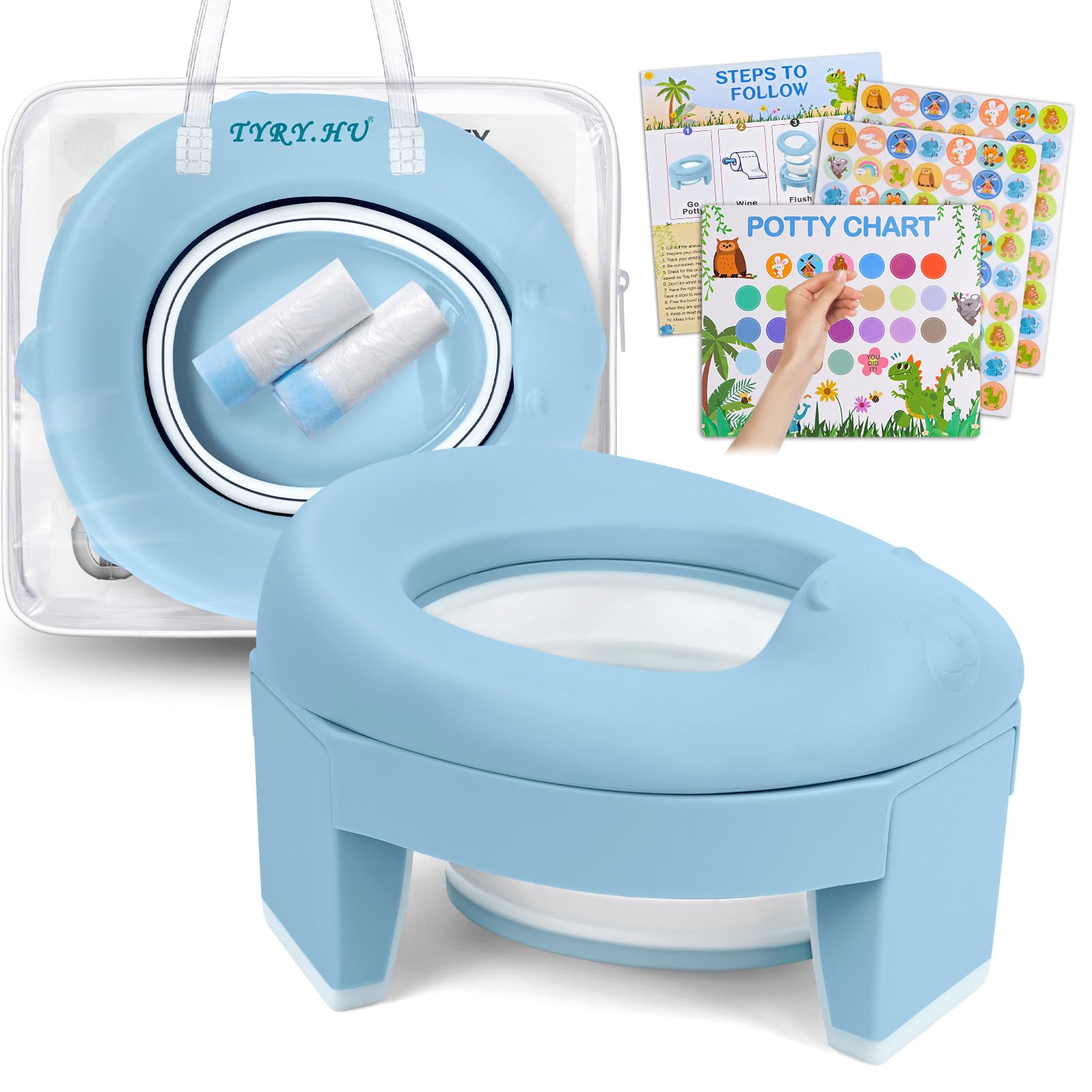TYRY.HU Töpfchen Toilettensitz Kinder Weiches EVA Polster 3 in 1 Faltbarer Klapptöpfchen mit Tasche & Zubehör Tragbar Toilettenaufsatz Reisetöpfchen mit Reisetasche ab 1 2 Jahre