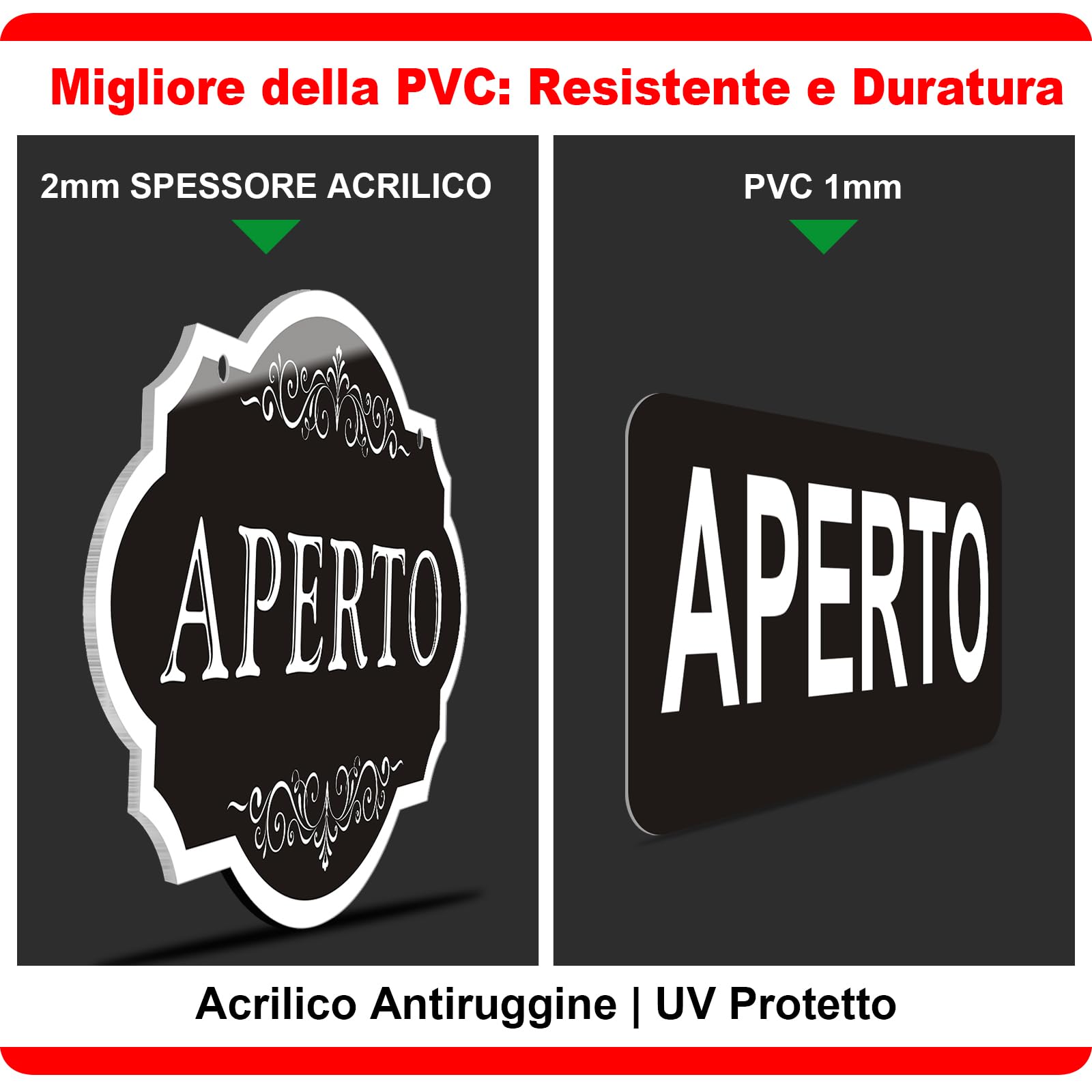 Cartello Aperto Chiuso per Negozio, In Acrilico Spesso 2mm, con Corda di Juta e Ventosa con Gancio - Completamente Attrezzato, Pronto all‘Uso (25x15 cm)