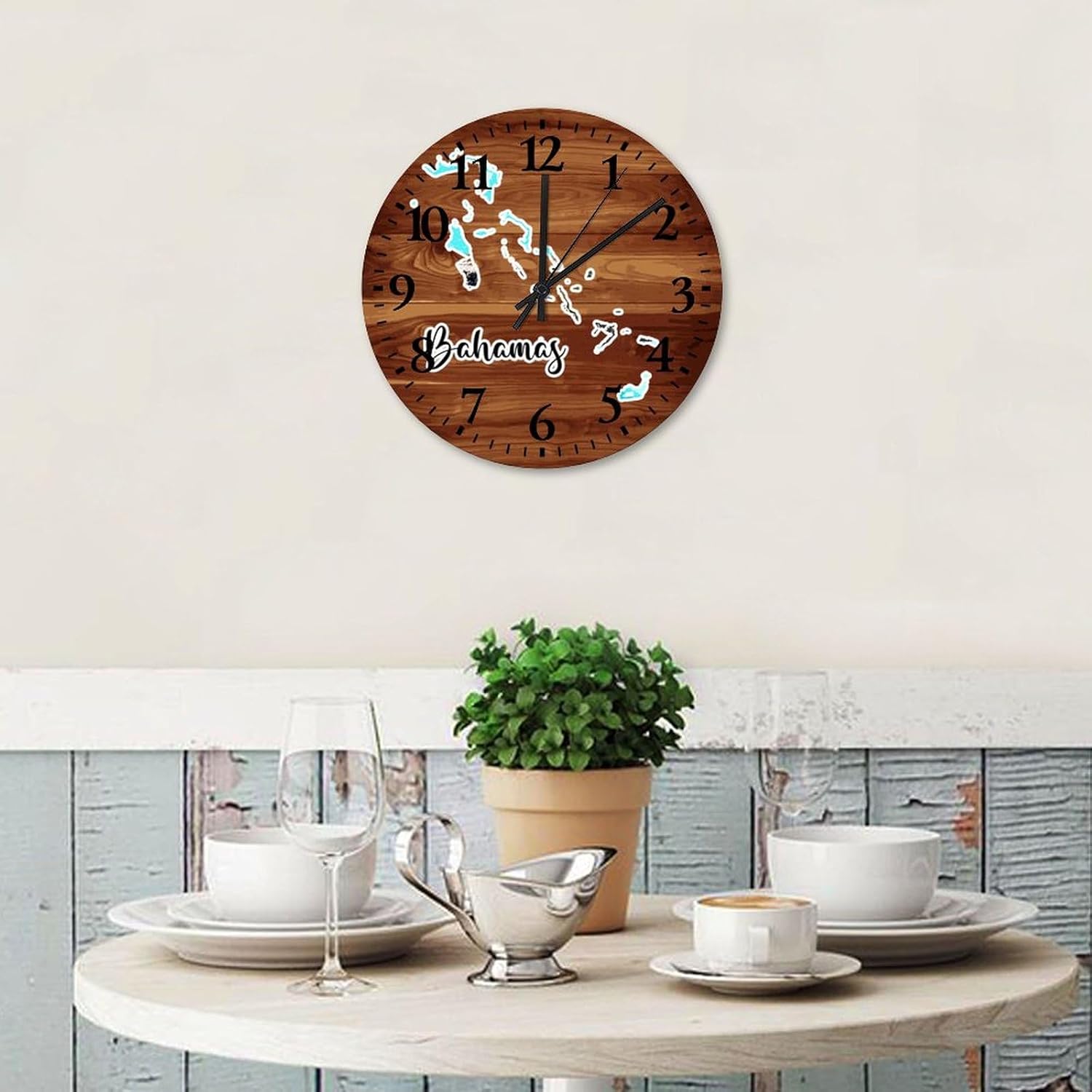 Wood Wall Clock Battery Operated Non Ticking Analog Bahamas Farmhouse Wall Clocks Global Travel Aesthetic Landmarks Home Decoration for Workshop Bedroom Porch 12 Inch