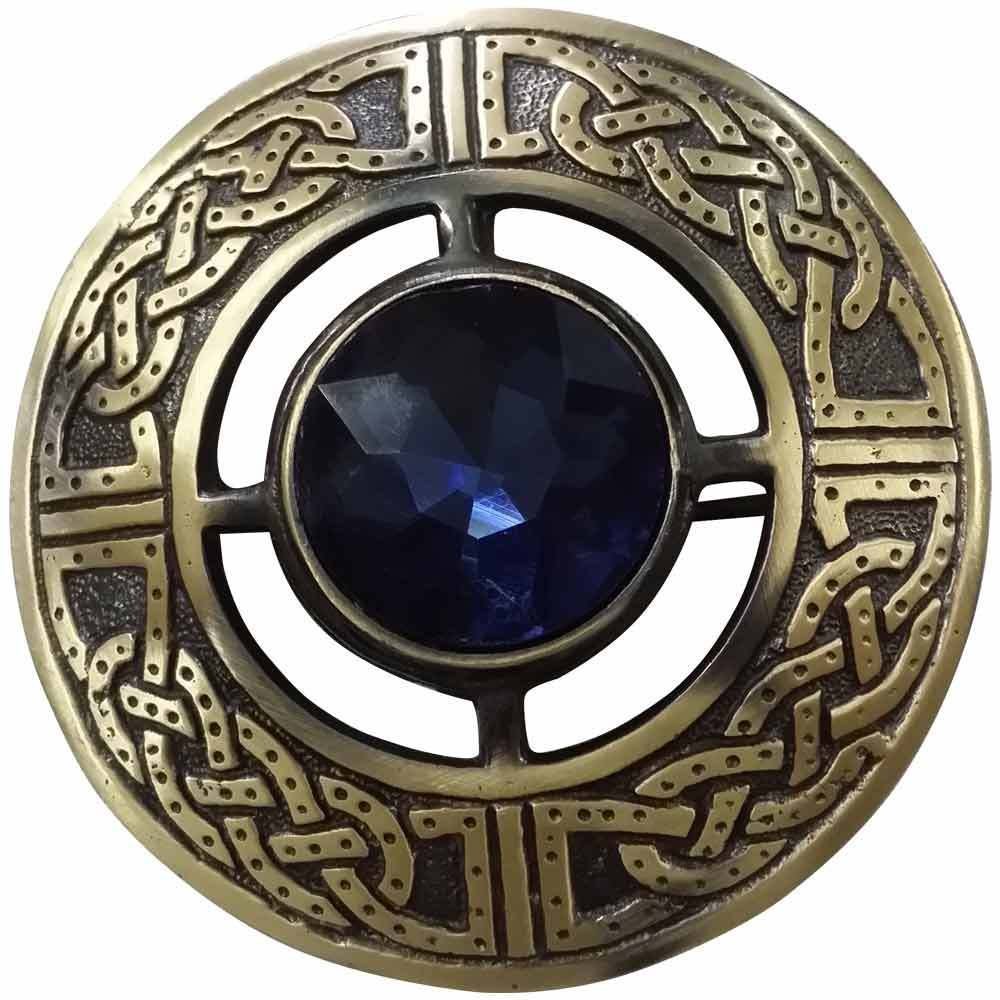 House Of Highland 77 Unisex Blue Men's Scottish Celtic Kilt Fly Plaid Brooch Antique Plated In Various Colour Stones (Blue)
