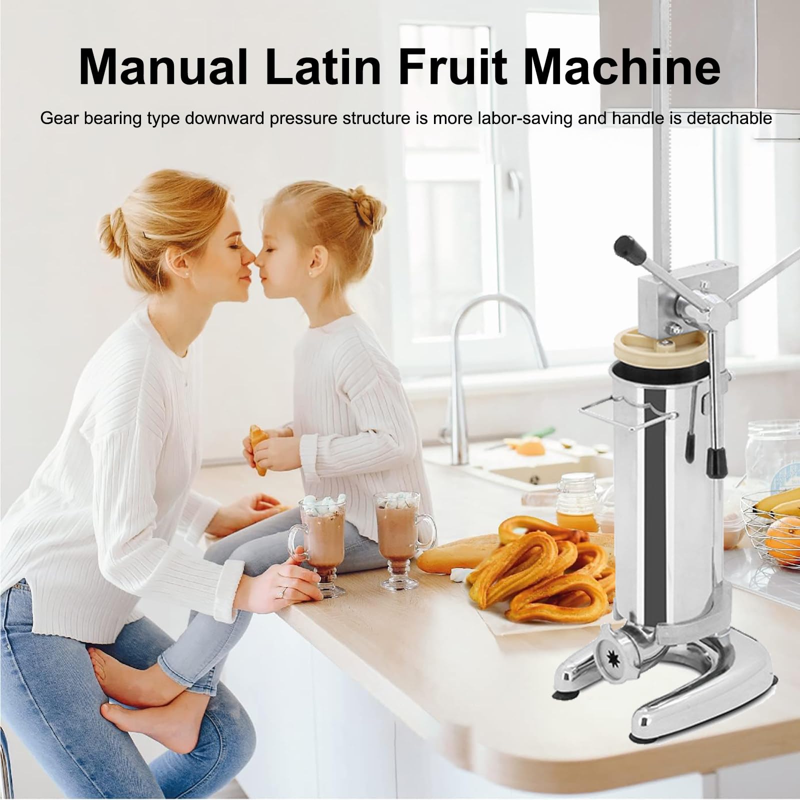 Kommerzieller Churro-Maker, 3L Manuelle Spanische Donut-Churrera-Maker-Maschine mit 5 Formen, Vertikale Churrera-Maschine aus Edelstahl, Churros-Füllmaschine, für Bäckereien