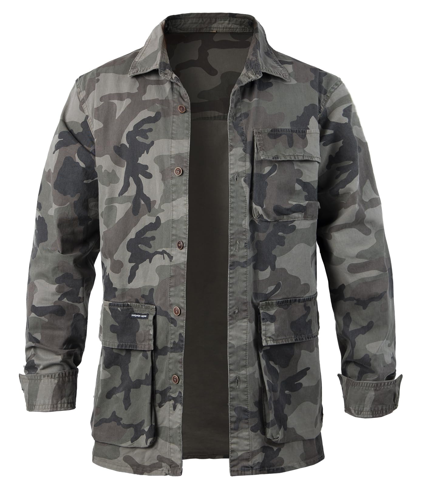 Harbrosrce Vintage Herenshirt met Lange Mouwen, Militair Knoopsluiting, Dik Katoenen Shirt, Tactische Training, Wandelen, Werkshirts, Westerese Camouflage Tops met Zakken