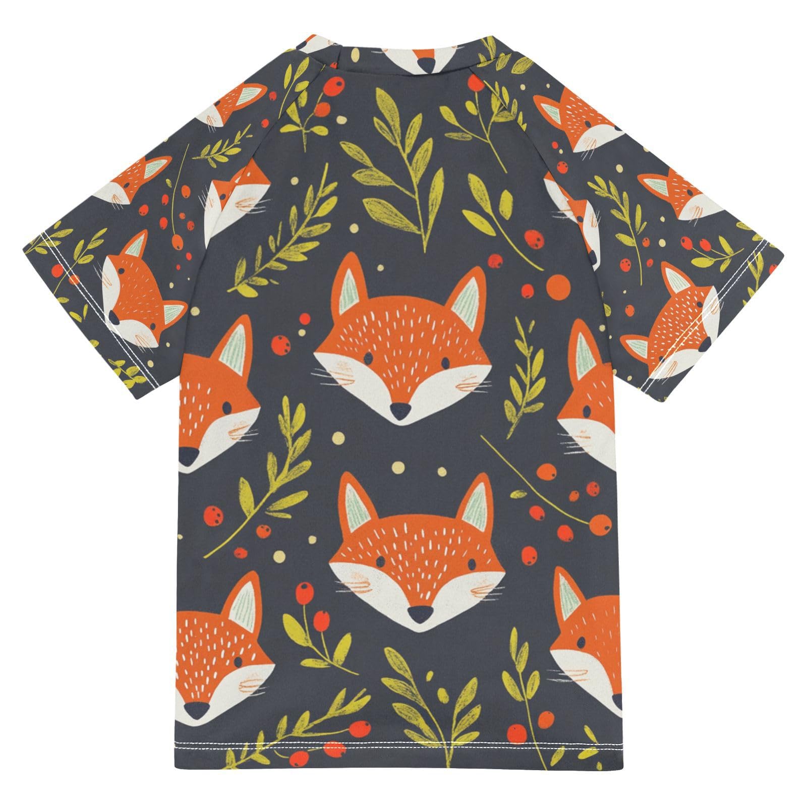 Jucciaco Boys Swing Shirts Fox Cartoon Animal Berry Rashguard Short Sleeve Kids T-Shirts Sun UPF 50+