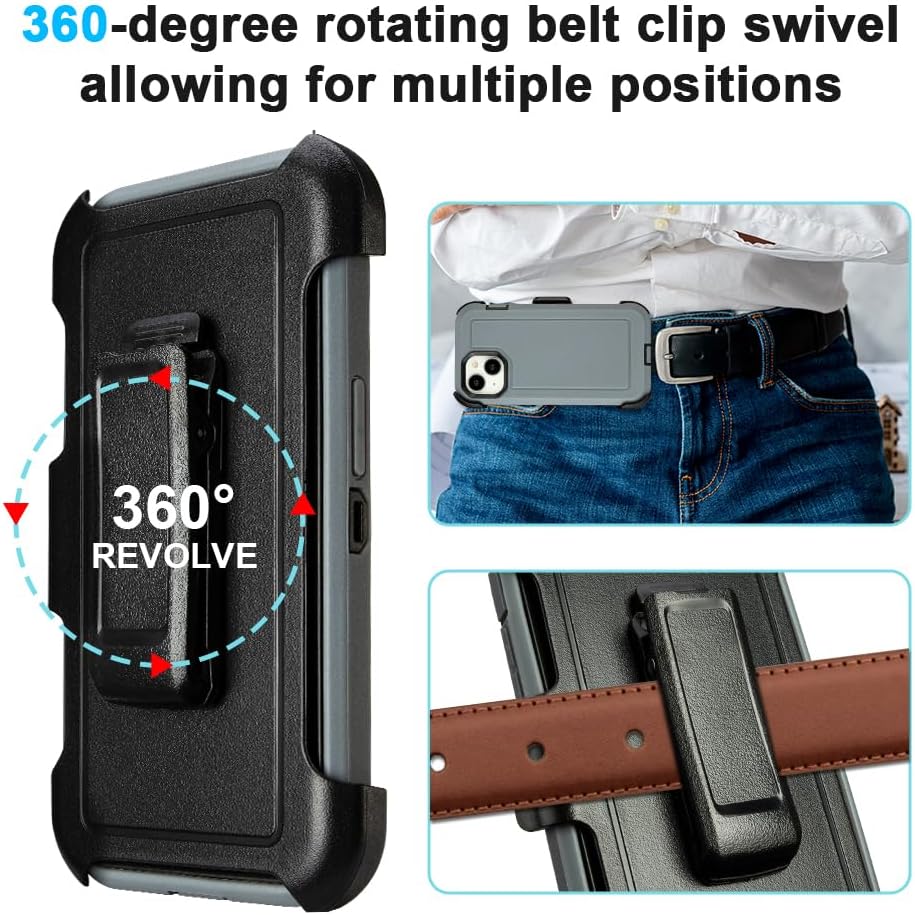 Shockproof Case for iPhone 15 with Belt Clip, Heavy Duty Rugged, Anti-Drop,3 Layers of Sturdy,Protection i Phone 15 Case, Grey