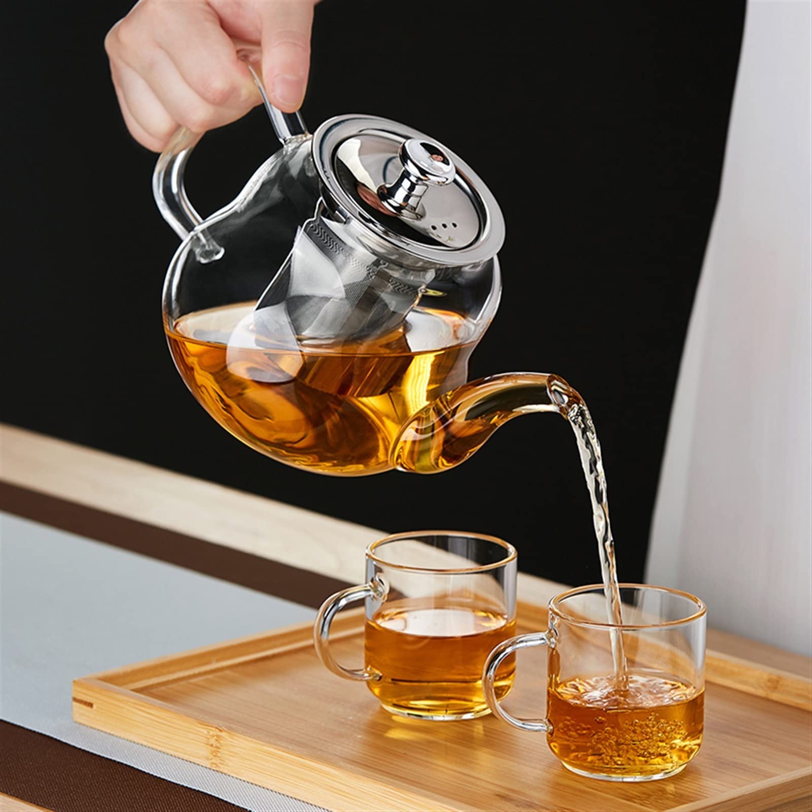 Teekannen 95 0ml Wärme-resistente Glas-Teekanne mit großer Kapazität mit Kaffee geeigneter Edelstahlfilter, schwarzer Tee geeignet, schwarzer Tee Kaffeekanne