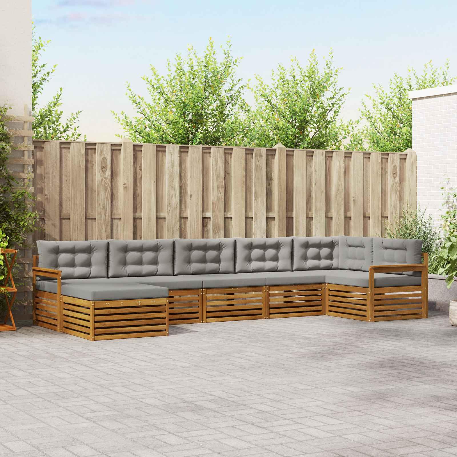 vidaXL Zestawy sof 7 pcs Naturalny i Jasny Szary Lite Drewno Akacji, Ogród, Wygodny zestaw wypoczynkowy, Siedzenie na zewnątrz, Patio, Nowoczesny taras, Meble wygodne