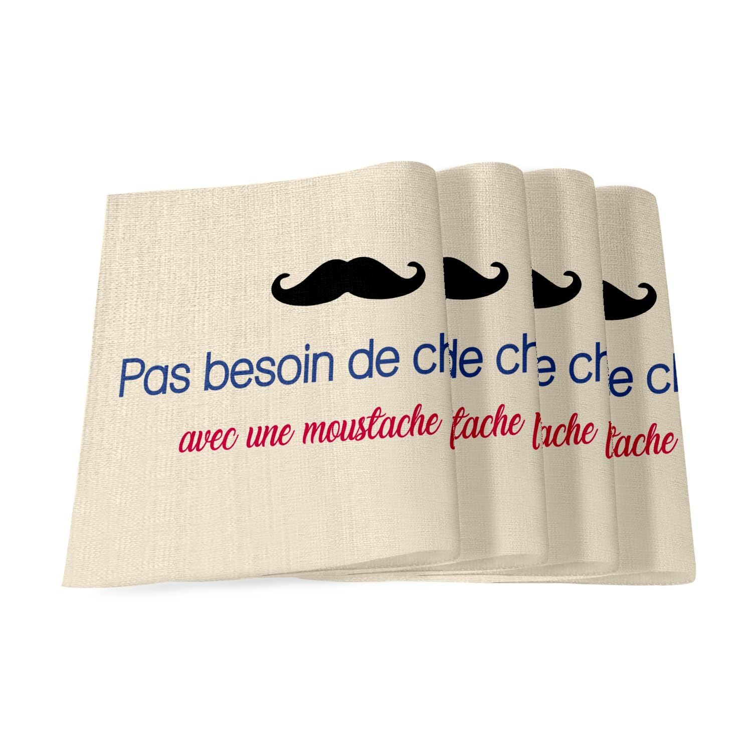 Sets de table en lin avec dessin moustache pour sourire à table