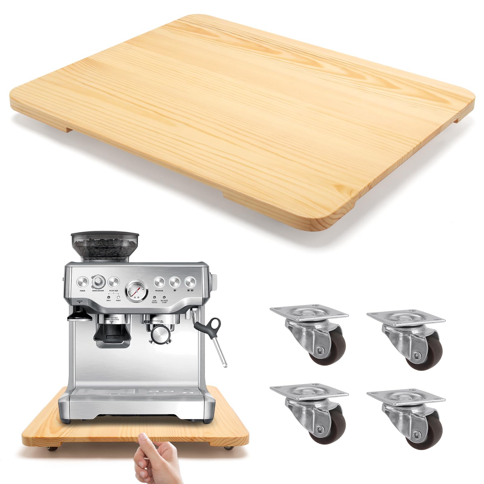 Photo 1 of 360° Rolling Tray for Coffee Maker, Sliding Tray Countertop Appliance Slider with Rubber Wheels for Heavy Kitchen Appliances, Easily from Under Cabinet (13”W x 16”D, Natural)