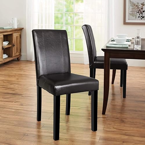 Miniatura 2 de SUPER DEAL Silla de comedor Parson acolchada de cuero sintético de madera, impermeable y resistente al aceite, sillas elásticas para cocina,