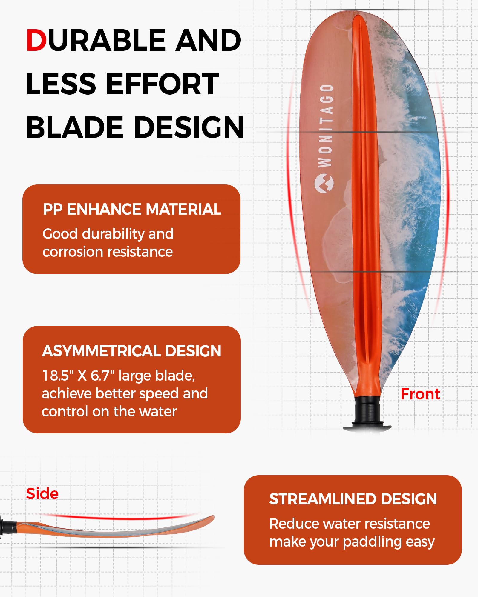 Kayak Paddle with Carbon Fiber Shaft and Plastic Blade, Adjustable 3-Piece Double Paddle Floating Paddle for Kayak, 220-240 cm