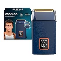 Cecotec Regolabarba Elettrico Lamina Professionale PrecisionCare X-Trimm Pro. Corpo in Pelle, Motore 9000RPM, 3 Velocità, Lame in Titanio, Display LED con% Batteria e RPM, Autonomia 2h, Coperchio