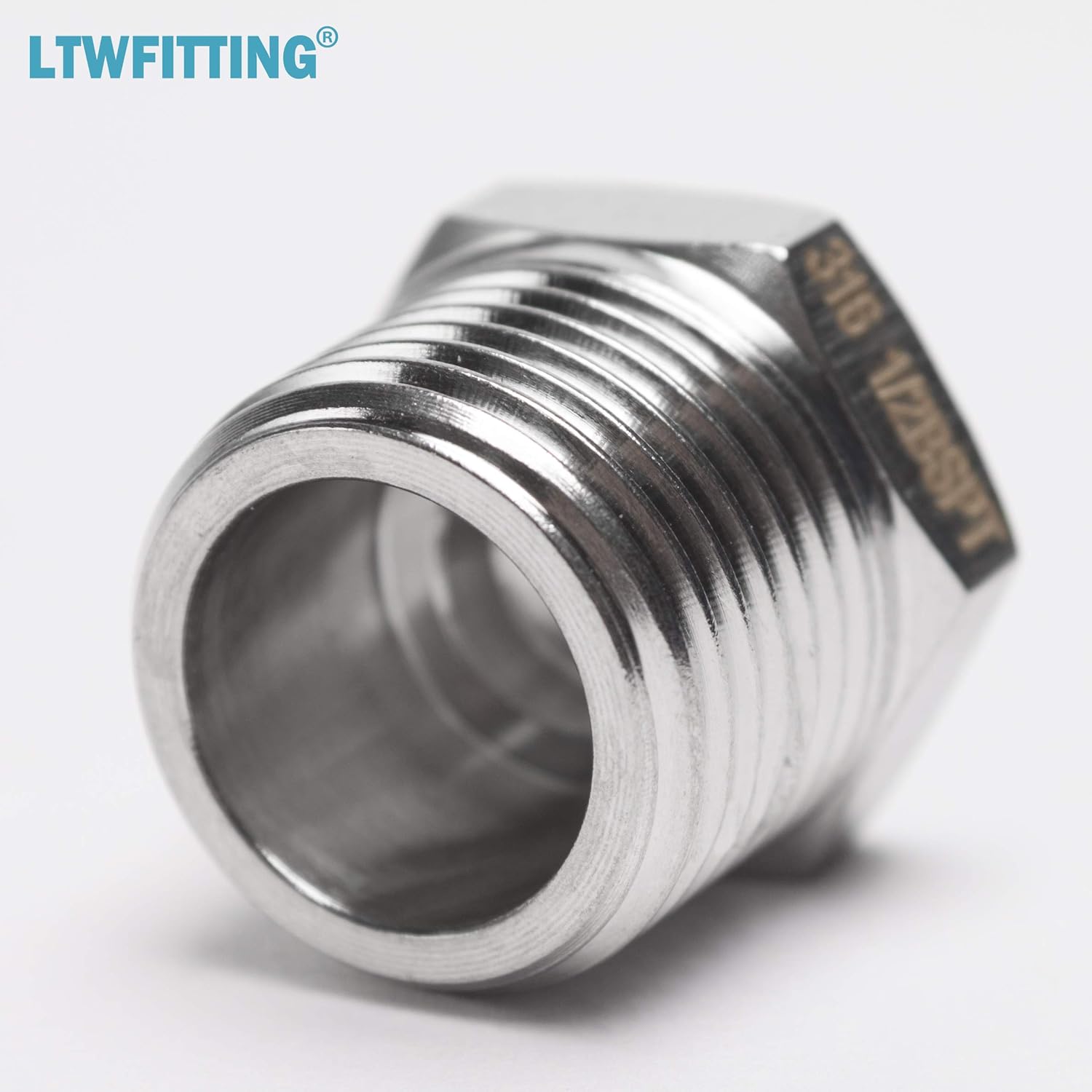 LTWFITTING Stainless Steel 316 Pipe Hex Head Plug Fitting 1/2-Inch Male BSPT Air Fuel Boat (Pack of 5)